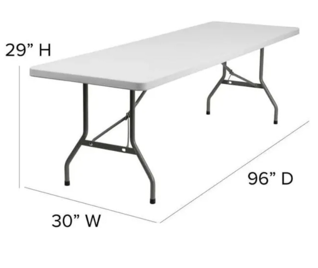 8' White Folding Rectangle Table
